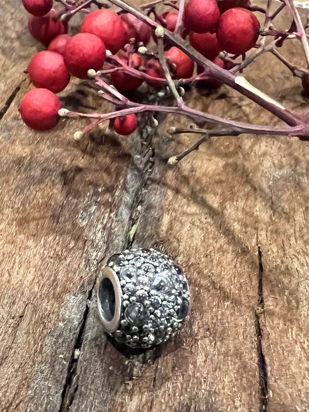 Authentic Pandora Charm Shimmering Droplets Ball Clear Zirconia Crystal Sterling